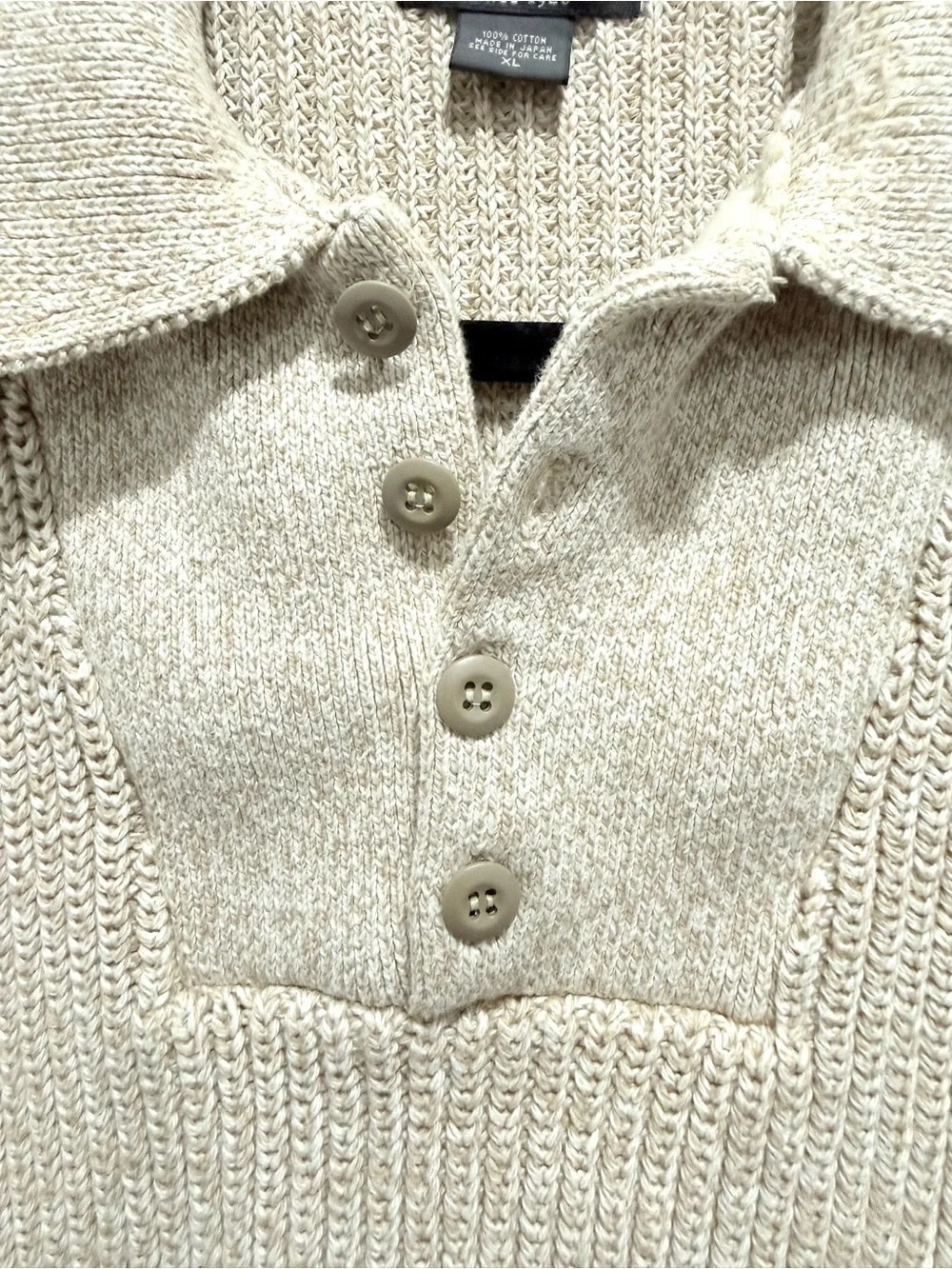 Eddie Bauer 100% cotton Men's Beige Knit Polo Sweater XL
